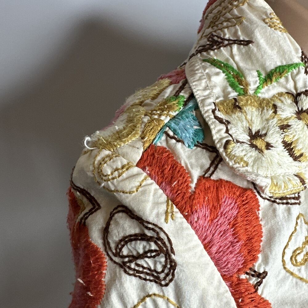 Johnny Was Womens Embroidered Button Up Jacket Small Cream Floral Bohemian Artsy - Picture 15 of 16